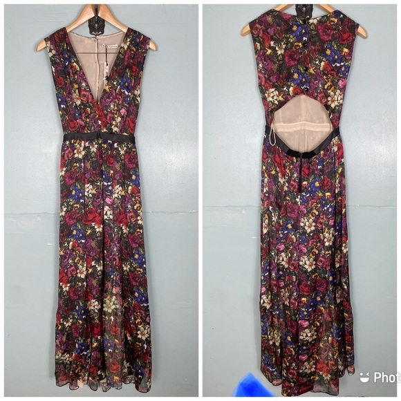 Alice + Olivia Triss Maxi Floral Cut Out Sleeveless Dress Sz 4 - Picture 3 of 7